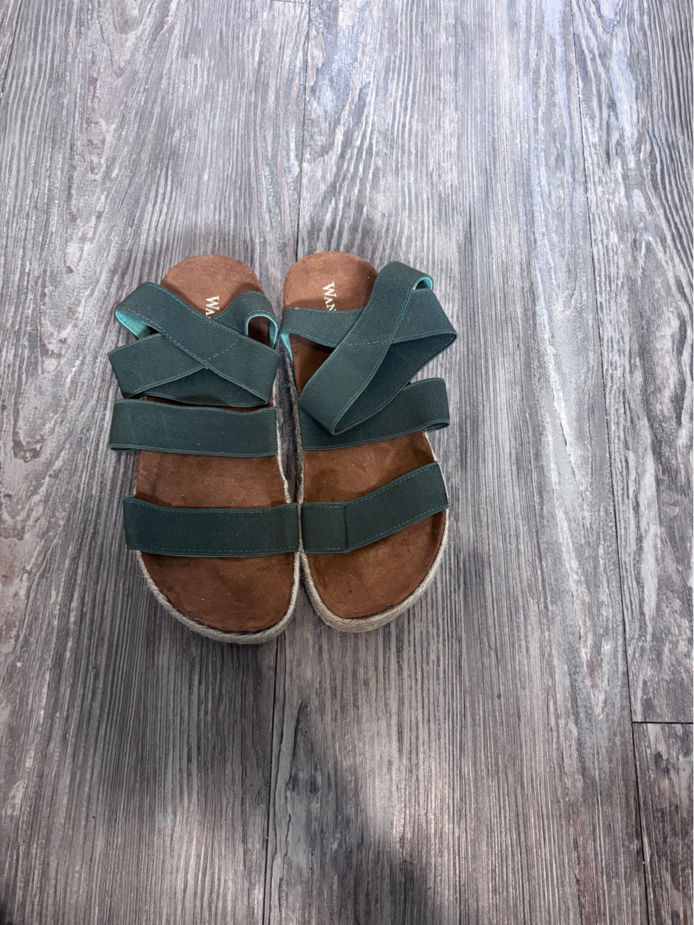 Warm Dark Green Strappy Sandals with Brown Footbed
